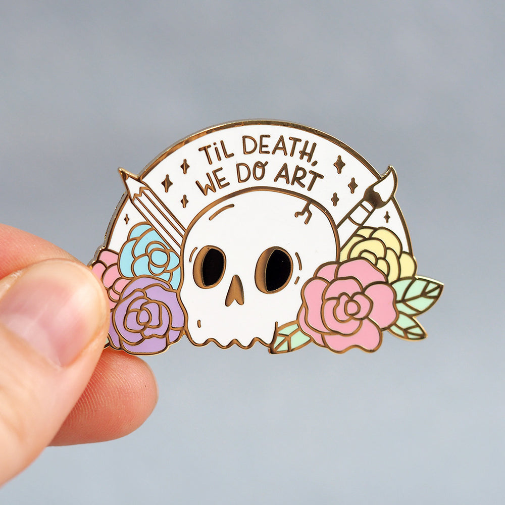 
            
                Load image into Gallery viewer, &amp;#39;Till Death We Do Art&amp;#39; Skull - Pastel Version- Metal Enameled Pin
            
        
