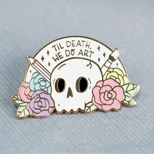 
            
                Load image into Gallery viewer, &amp;#39;Till Death We Do Art&amp;#39; Skull - Pastel Version- Metal Enameled Pin
            
        
