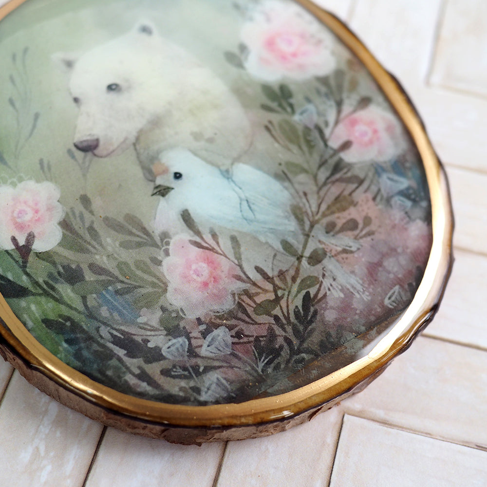 
            
                Load image into Gallery viewer, Fine Art Wooden Plaque - Polar Bear &amp;amp; Bird
            
        