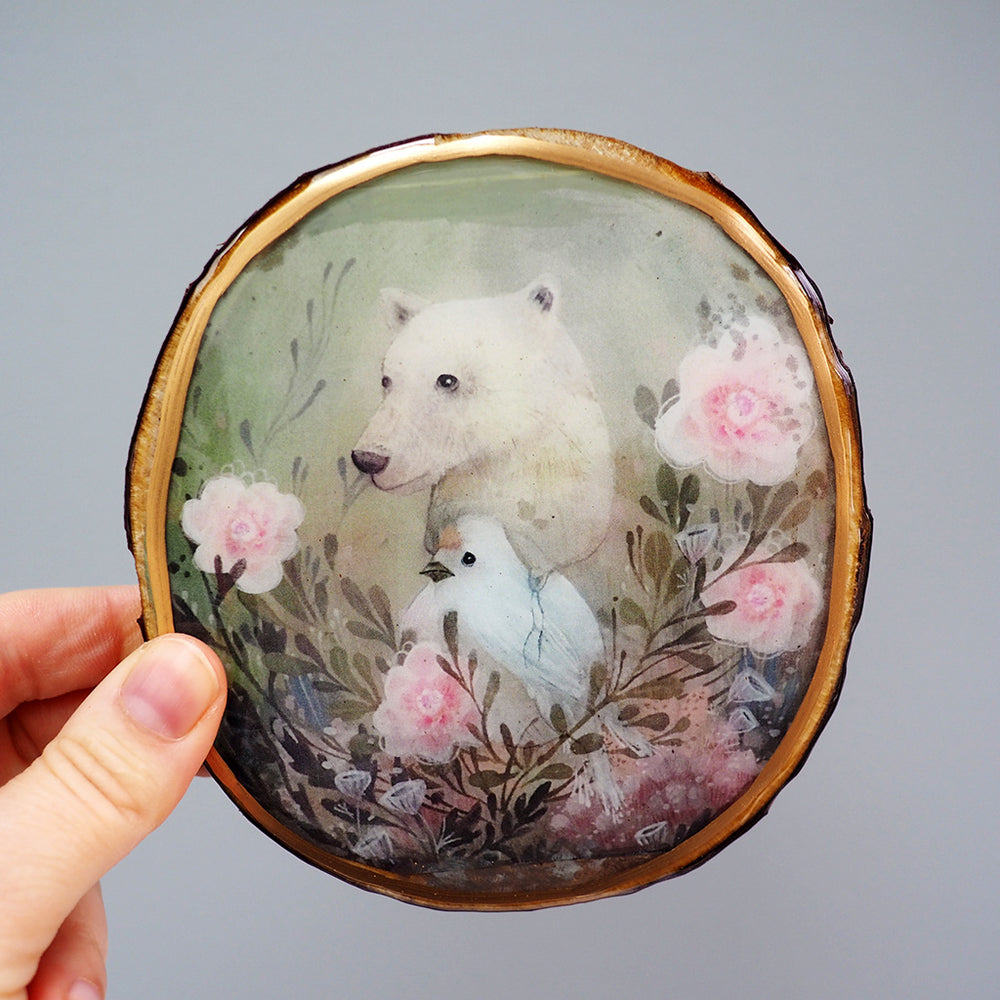 
            
                Load image into Gallery viewer, Fine Art Wooden Plaque - Polar Bear &amp;amp; Bird
            
        