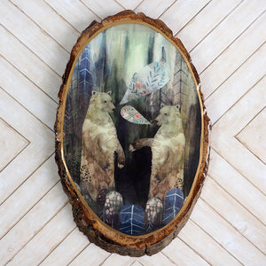 Fine Art Wooden Plaque - Bear Conversations