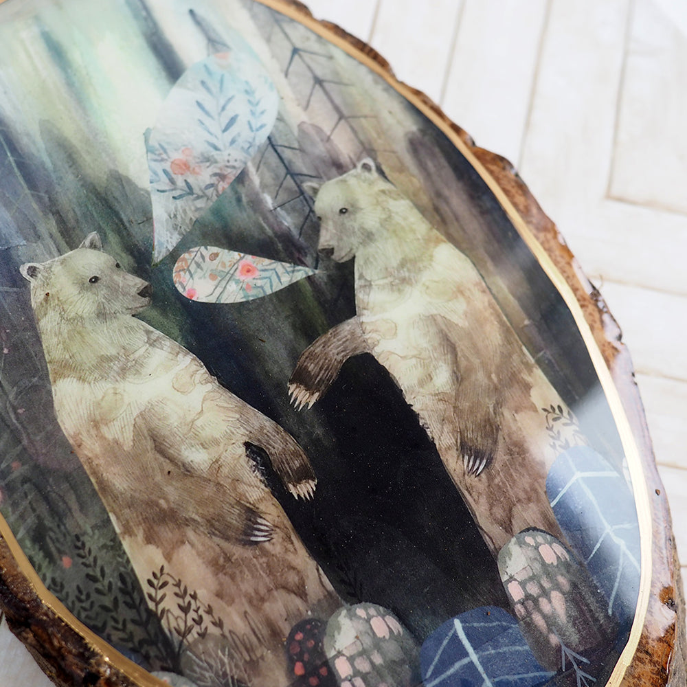 Fine Art Wooden Plaque - Bear Conversations