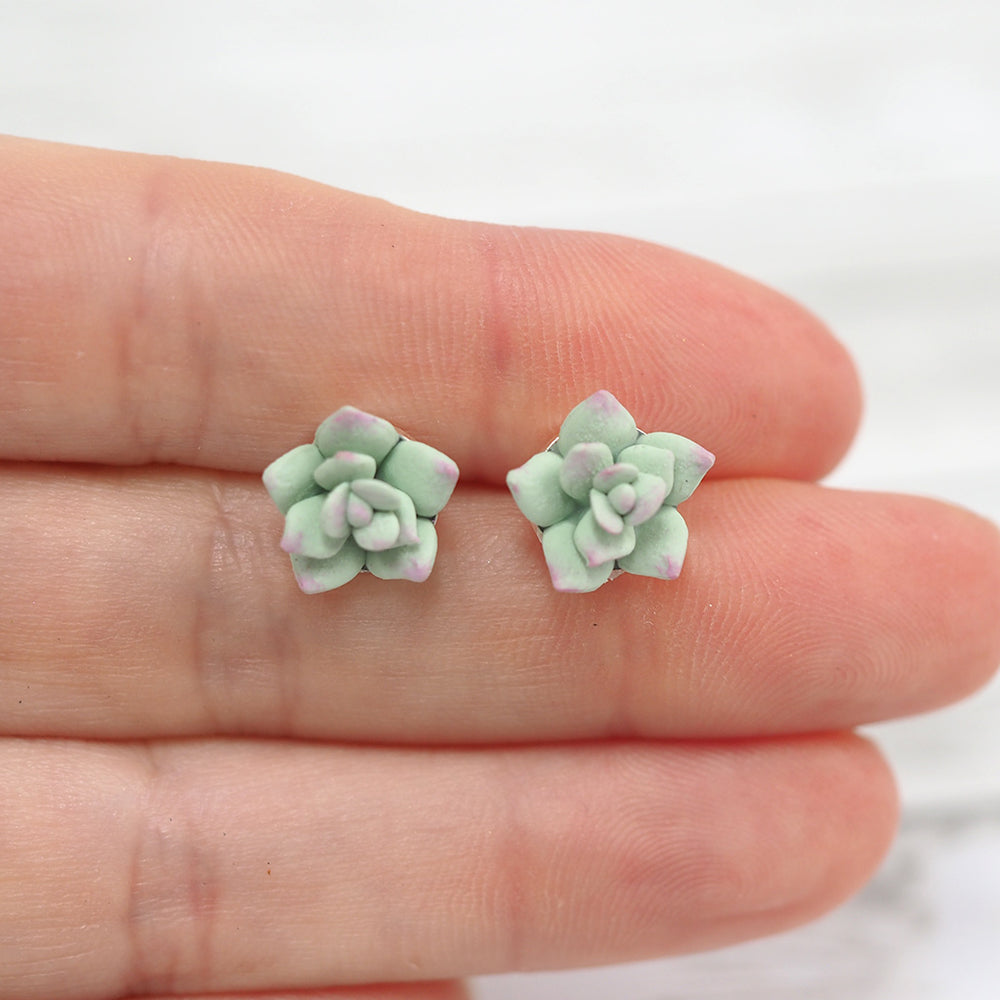 Succulent Stud Earrings - Light Green