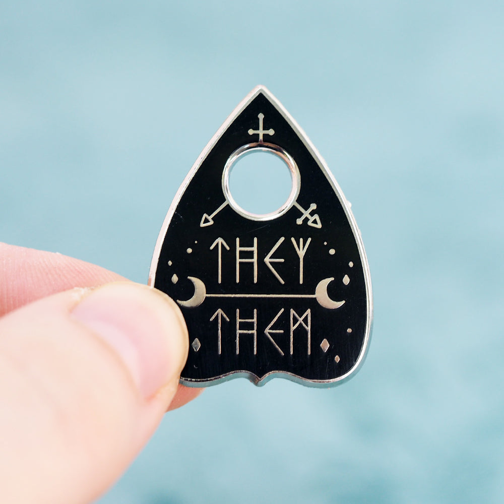 
            
                Load image into Gallery viewer, They/Them Planchette Metal Enamel Pin
            
        