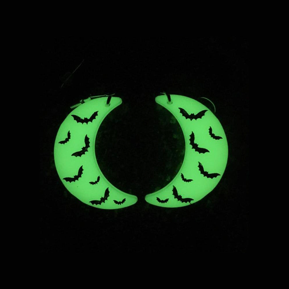 Glow-In-The-Dark Bat Moon Earrings