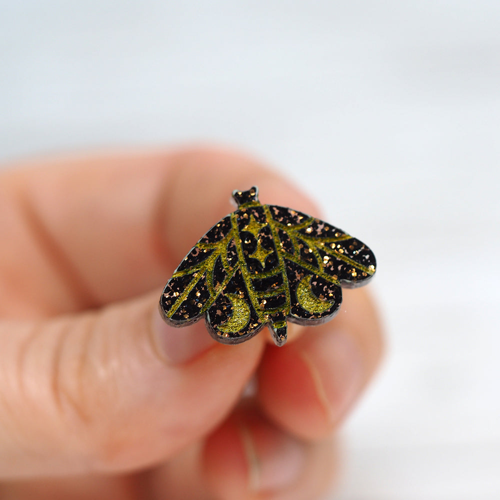 Black Lunar Moth Stud Earrings