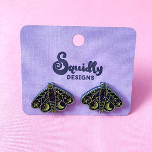 Black Lunar Moth Stud Earrings