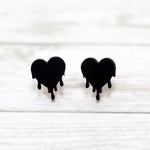 Dripping Black Heart Stud Earrings