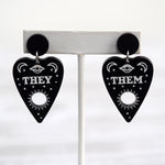 Pronoun Ouija Planchette Earrings - They/Them