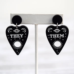 Pronoun Ouija Planchette Earrings - They/Them