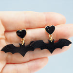 Black Heart Bat Earrings