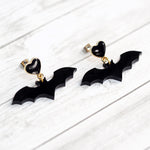 Black Heart Bat Earrings