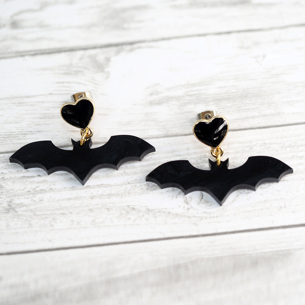 
            
                Load image into Gallery viewer, Black Heart Bat Earrings
            
        