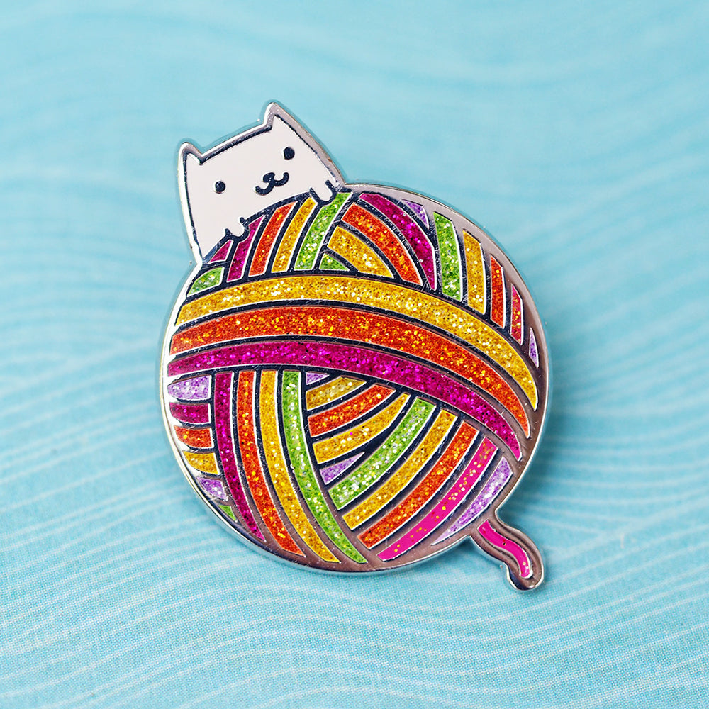 Glitter Yarn Ball Kitty - Metal Enameled Pin