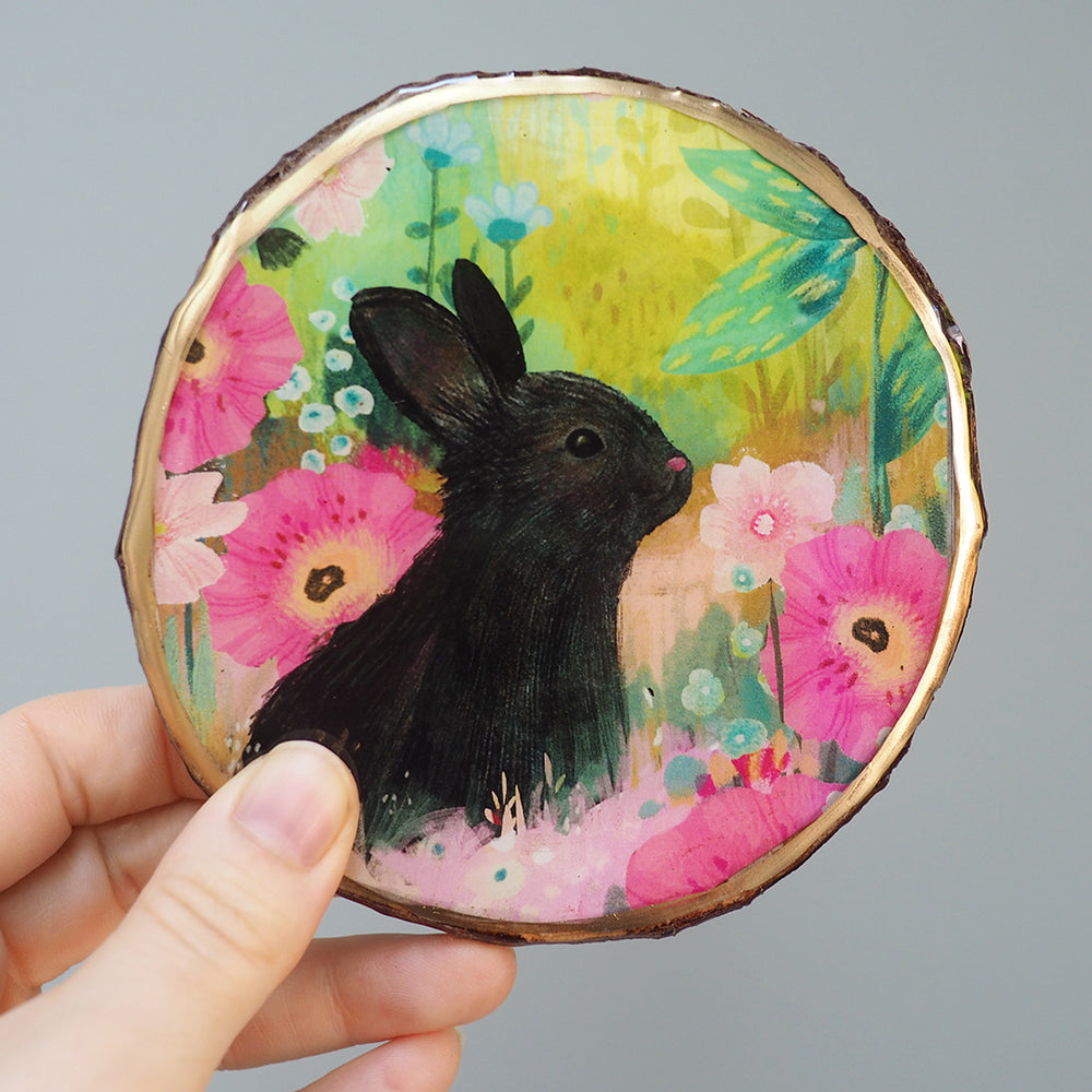 Fine Art Wooden Plaque - Black Bunny - SHIPS 3/1