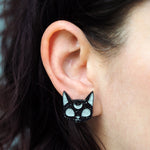 Luna Black Cat - Glitter Stud Earrings