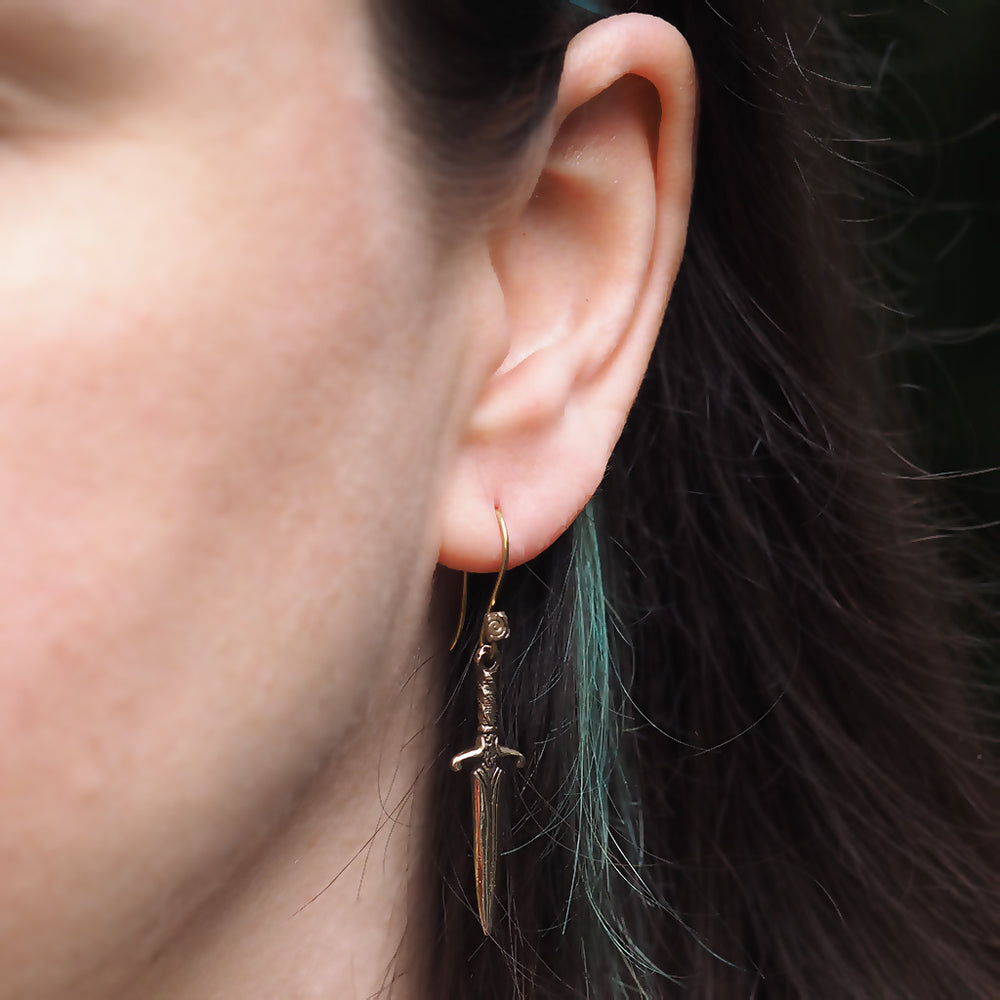 Tiny Daggers Earrings - Antiqued Silver or Bronze