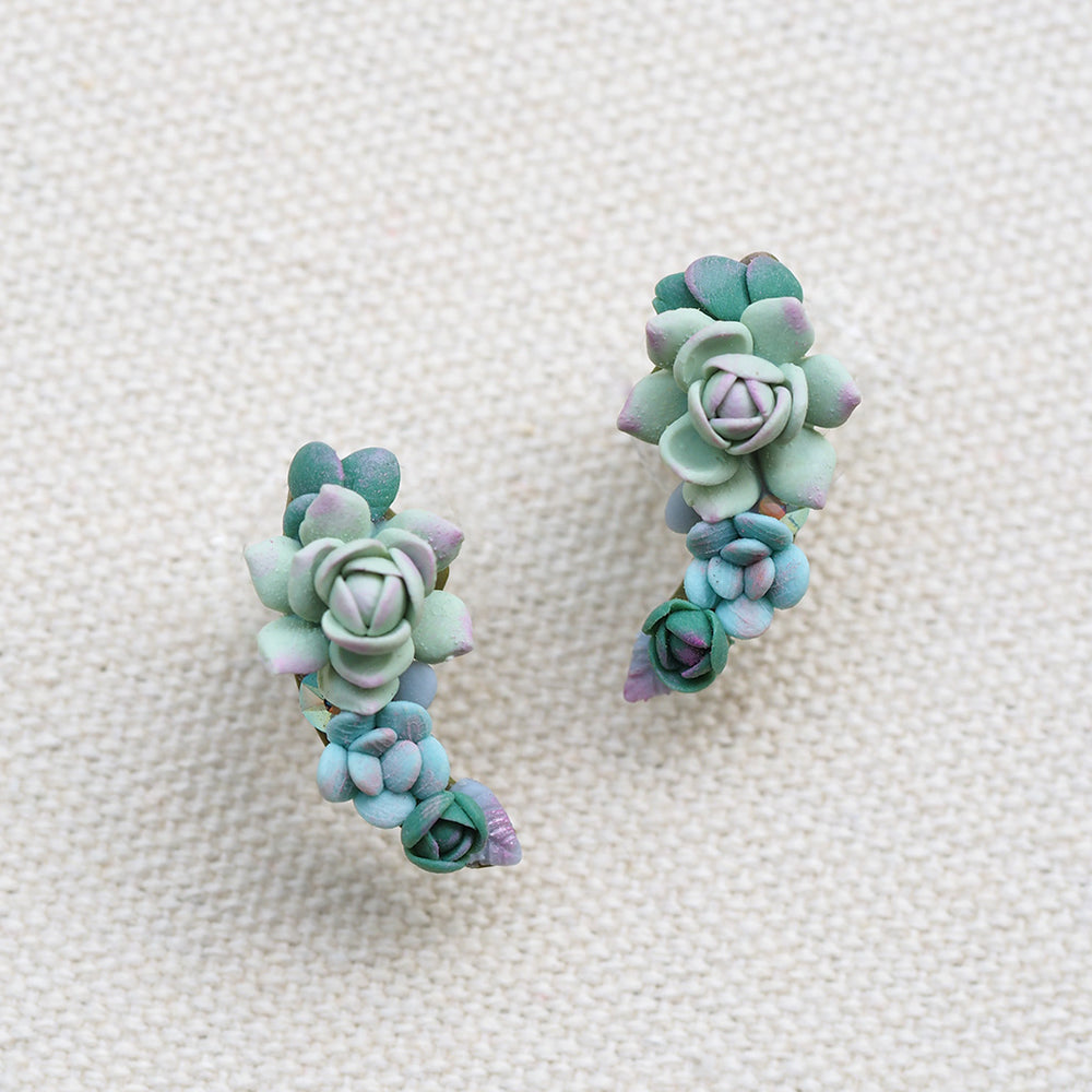 Succulent Stud Crawler Earrings