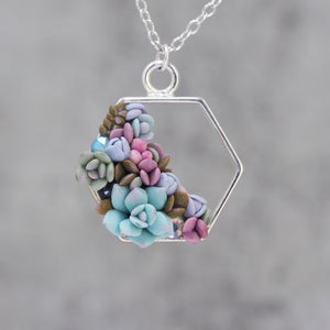 
            
                Load image into Gallery viewer, Succulent Wreath Hexagon Necklace - Silver
            
        
