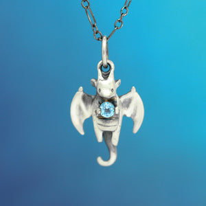 Baby Dragon Gemstone Necklace - Sterling Silver with Topaz or Garnet