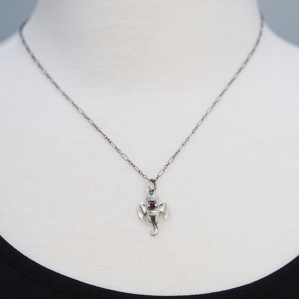 Baby Dragon Gemstone Necklace - Sterling Silver with Topaz or Garnet