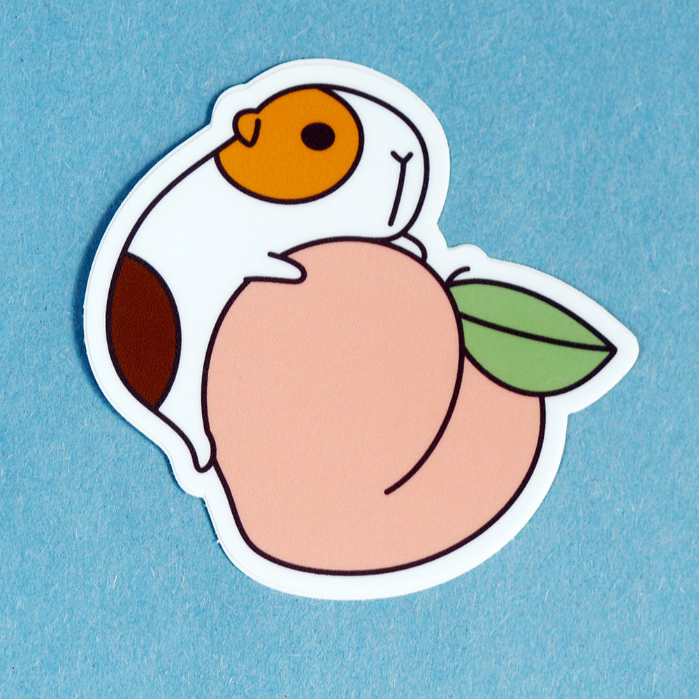 Guinea Pig and Peach - Vinyl Sticker