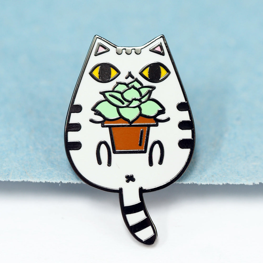 Succulent Cat - Metal Enameled Pin