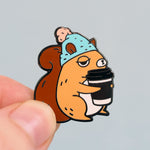 Coffee Addict Squirrel - Metal Enameled Pin
