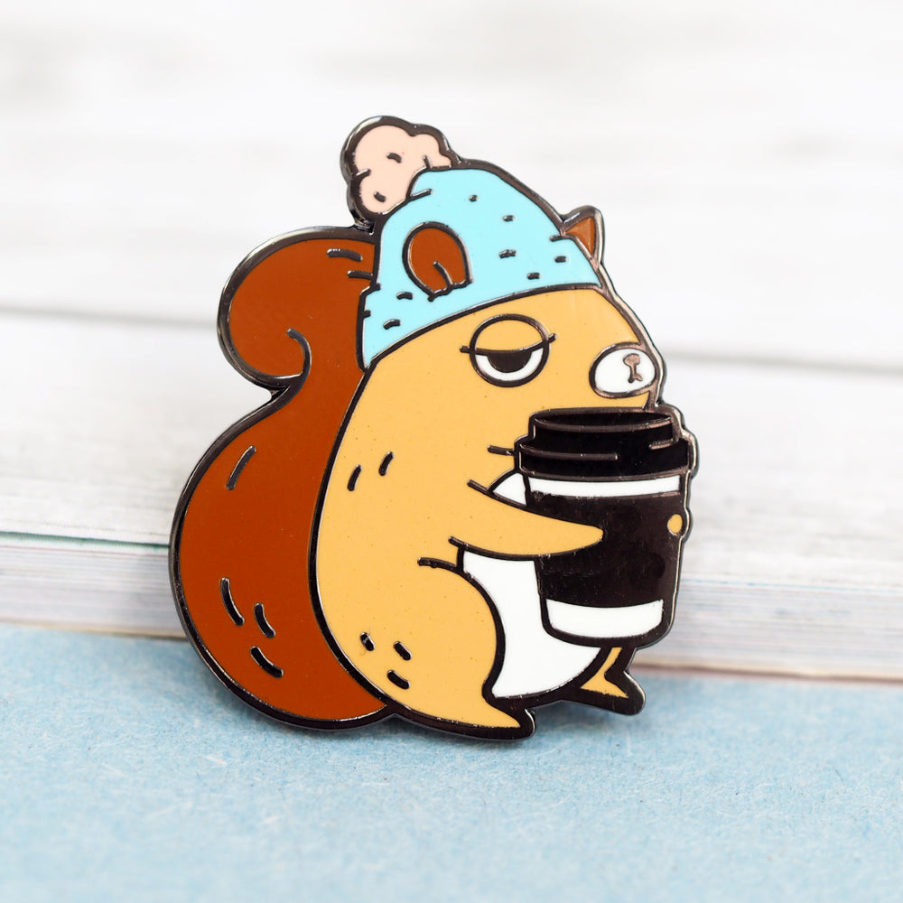 
            
                Load image into Gallery viewer, Coffee Addict Squirrel - Metal Enameled Pin
            
        