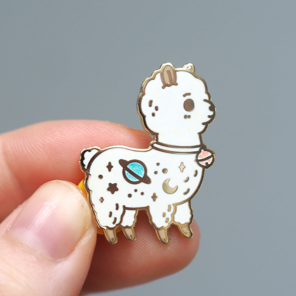 White Galaxy Alpaca - Glitter Metal Enameled Pin