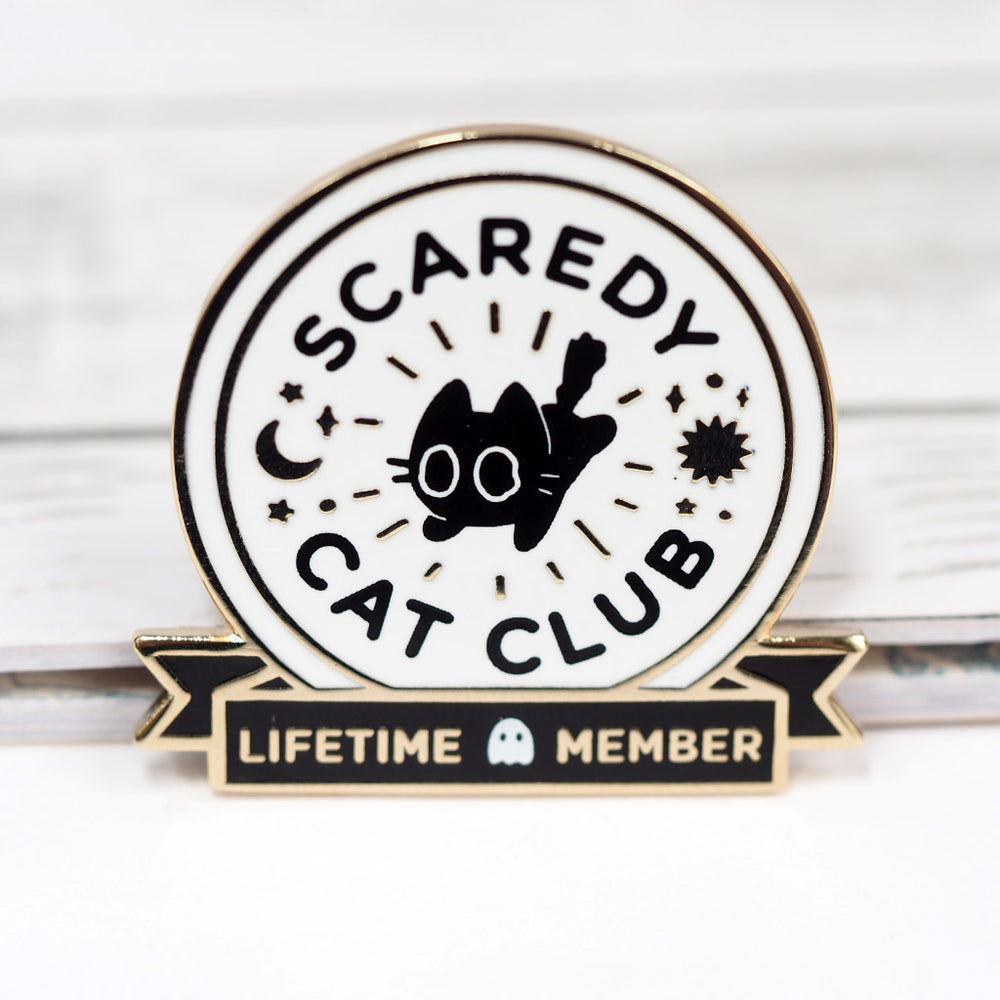 'Scaredy Cat Club' Lifetime Membership Badge - Metal Enameled Pin
