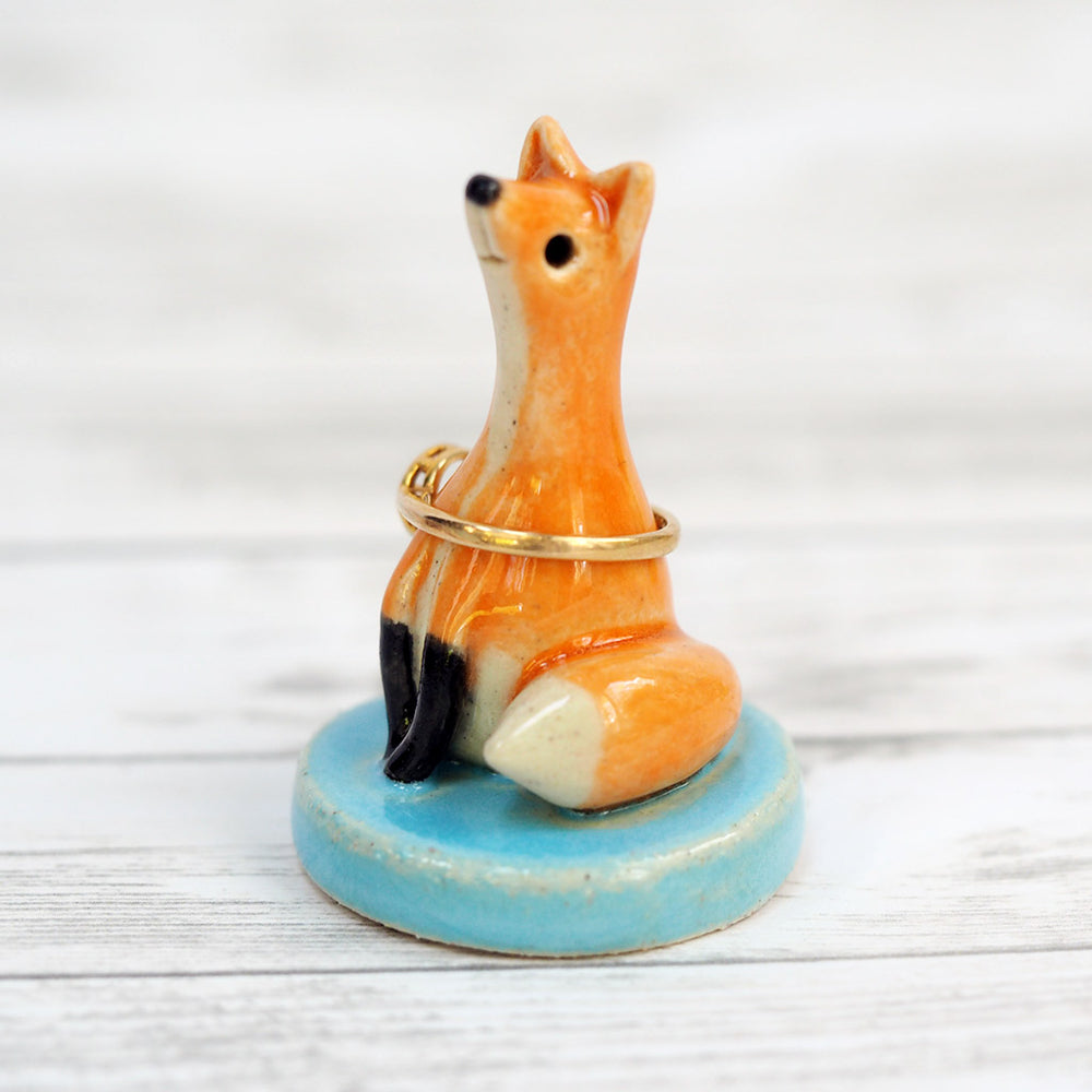 Ceramic Fox Figurine & Ring Holder