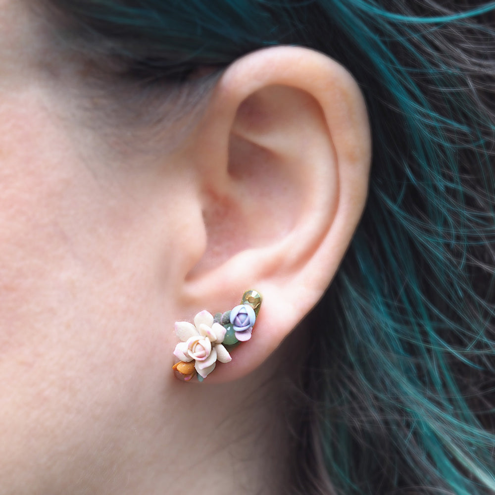 
            
                Load image into Gallery viewer, Succulent Stud Crawler Earrings - Amarilys
            
        