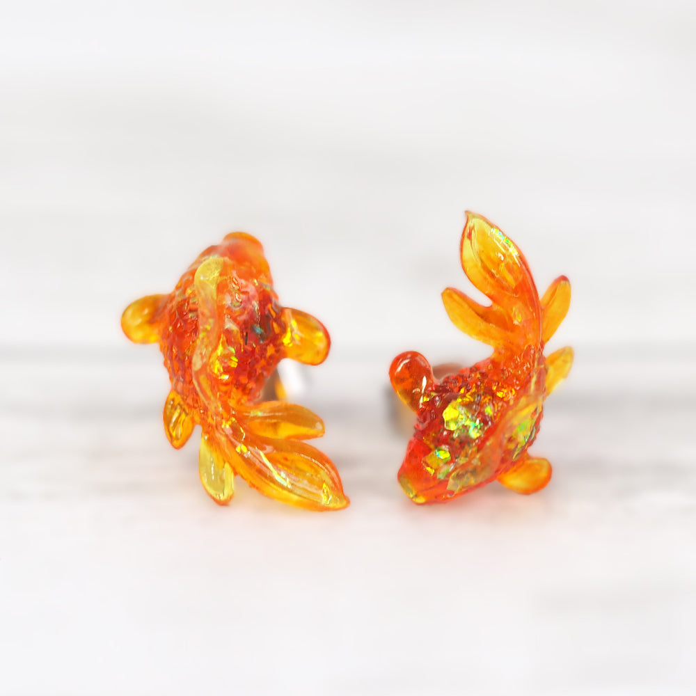 Goldfish Stud Earrings - Orange Shimmer
