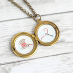 Thread Spool Vintage Locket Necklace - Red