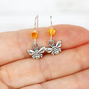 Tiny Silver Bee Earrings