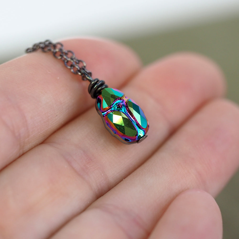 Magic Beetle Necklace - Iridescent Green & Blue