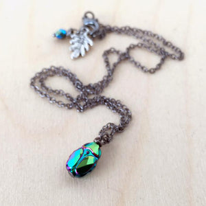 Magic Beetle Necklace - Iridescent Green & Blue