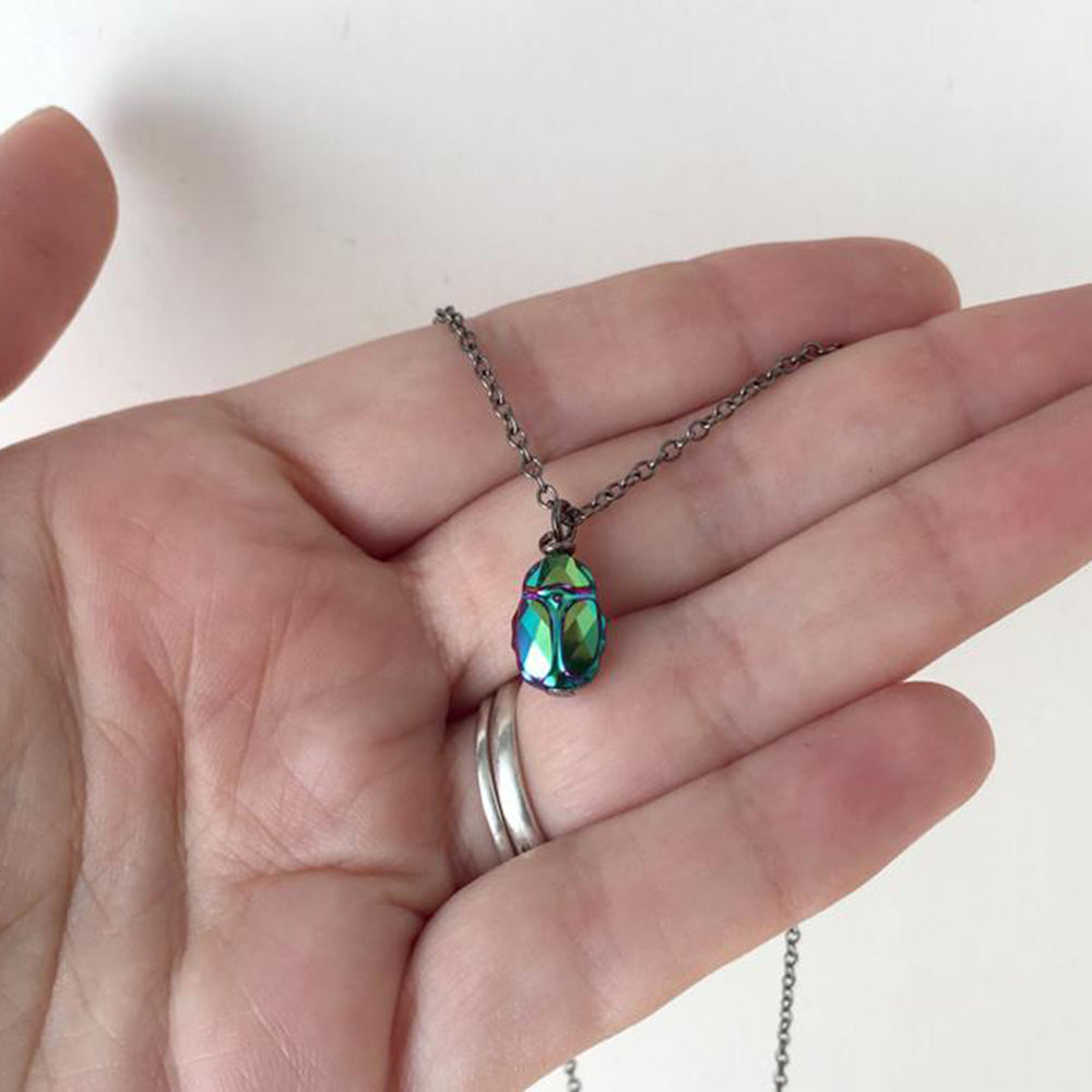 Magic Beetle Necklace - Iridescent Green & Blue