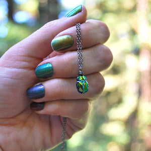 Magic Beetle Necklace - Iridescent Green & Blue
