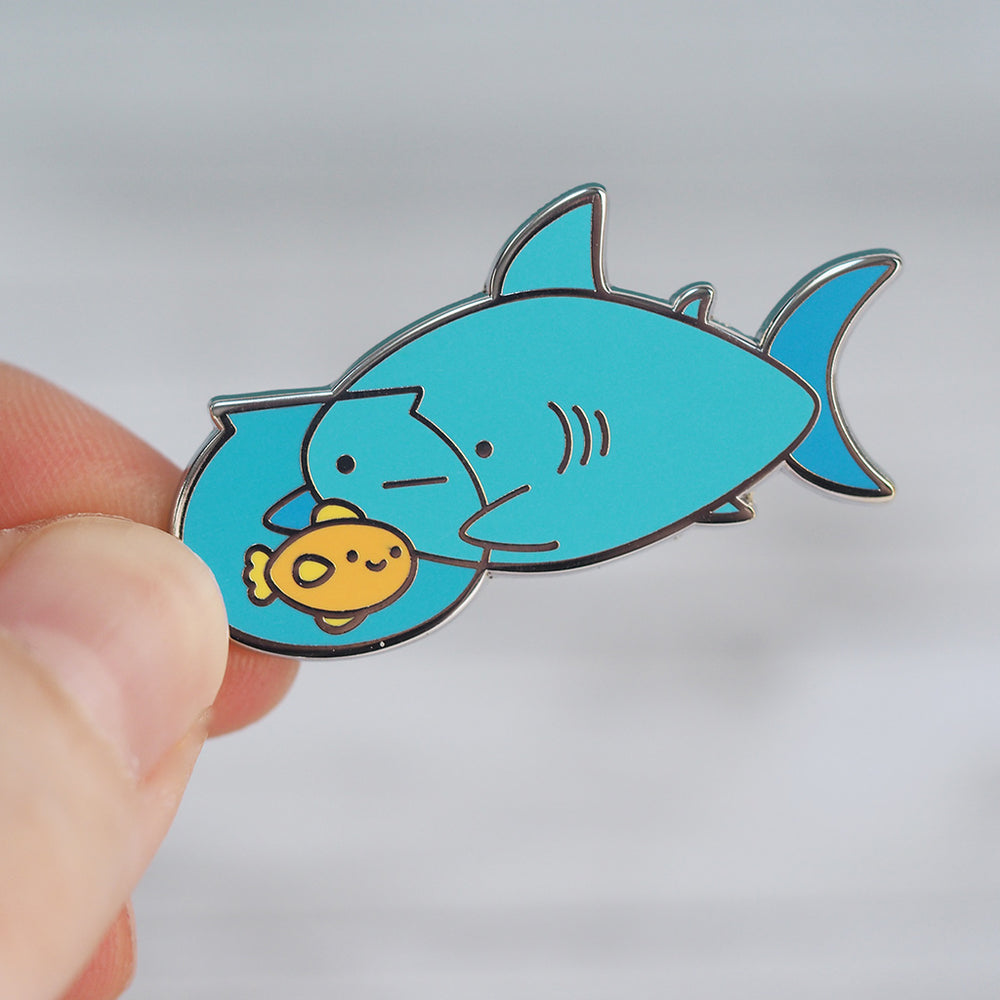 
            
                Load image into Gallery viewer, Shark Friends Goldfish Bowl - Metal Enameled Pin
            
        
