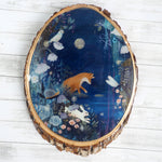 Fine Art Wooden Plaque - Fox & Moon - SHIP 3/1