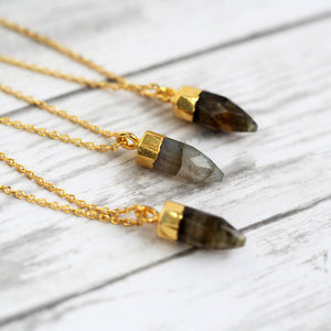 Labradorite Crystal Spike Necklace - Gold