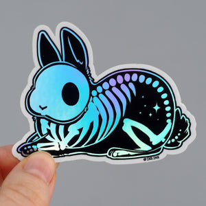 Rainbow Holographic Vinyl Sticker - Skeleton Bunny