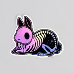 Rainbow Holographic Vinyl Sticker - Skeleton Bunny