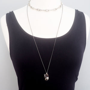 Silver Anatomical Heart Necklace with Garnet Pendant