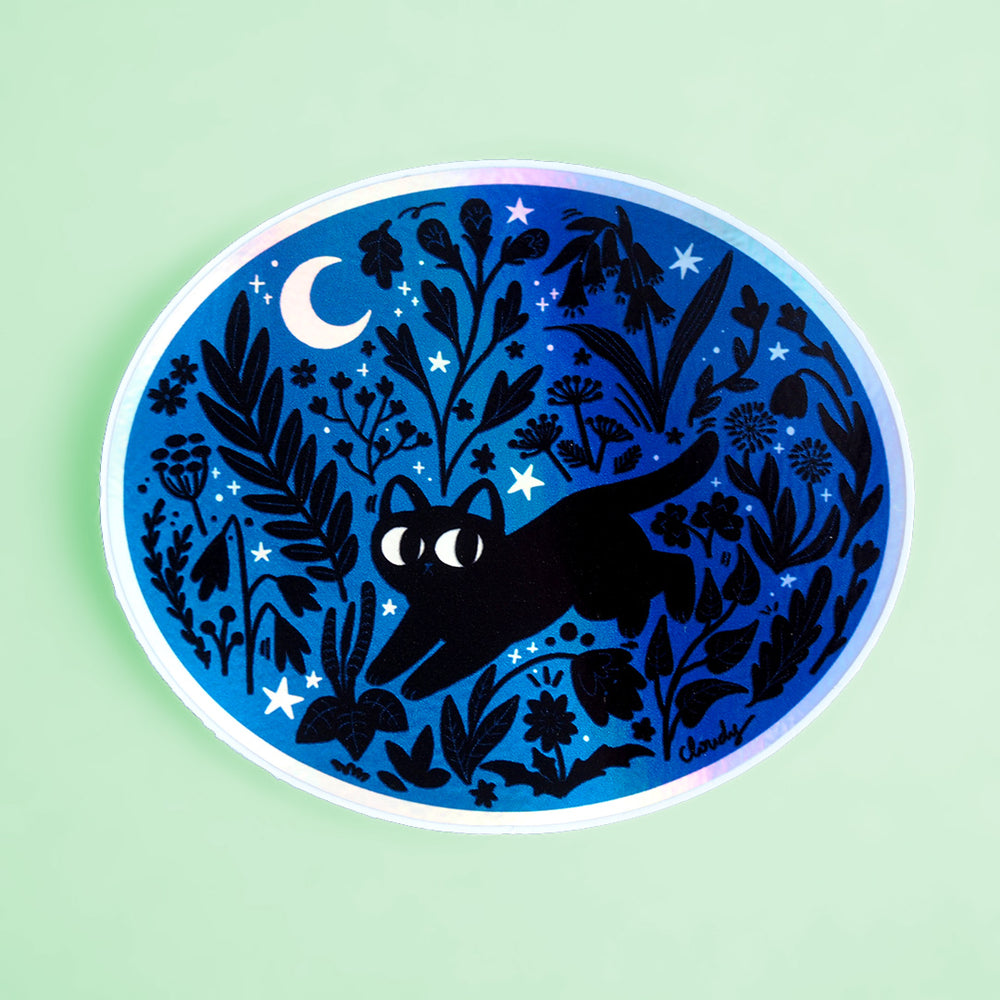Summer Night Cat - Holographic Vinyl Sticker