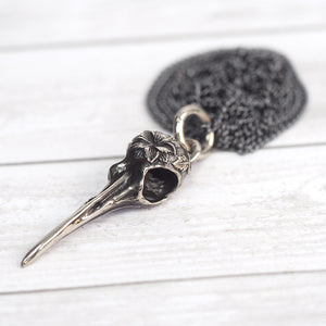 Hummingbird Skull Necklace - Silver