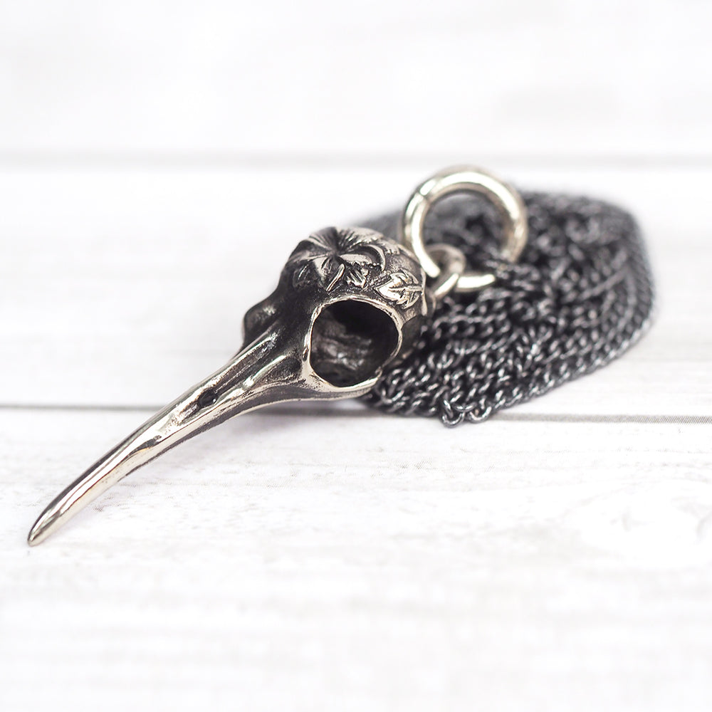 Hummingbird Skull Necklace - Silver