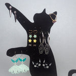 Wooden Cat Earrings Organizer Stand - Black
